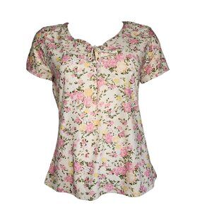 RUE 21 Pink Yellow Green Floral Short Sleeve Soft Shirt Womens Size XL